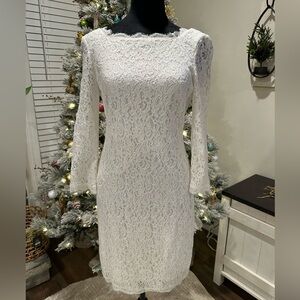 ⭐️⭐️ Adrianna PAPELL lace Bride Bridal shower Wedding dress sz 4 zip up